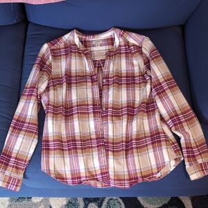 L.L. Bean Plaid Button-Front flannel Shirt in Burgundy, and beige